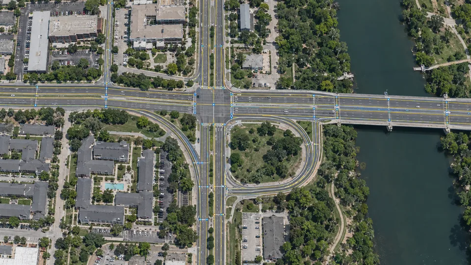 Aerial road network with connected centerline and intersection vectors