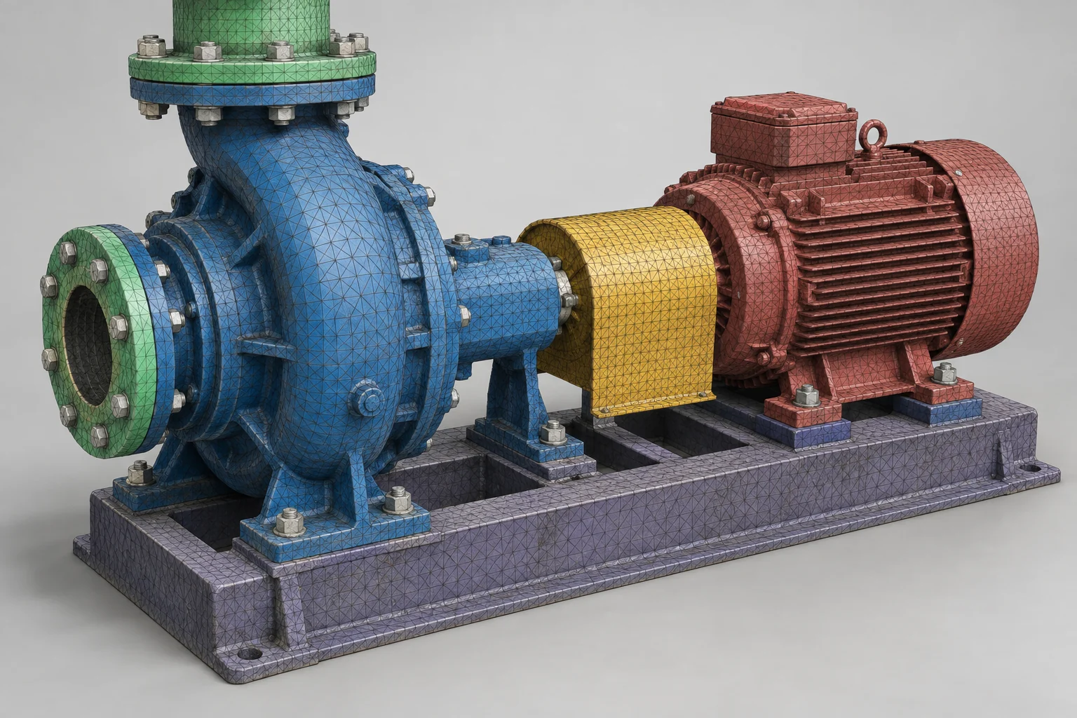 Industrial pump mesh with structural regions labeled on its textured surface