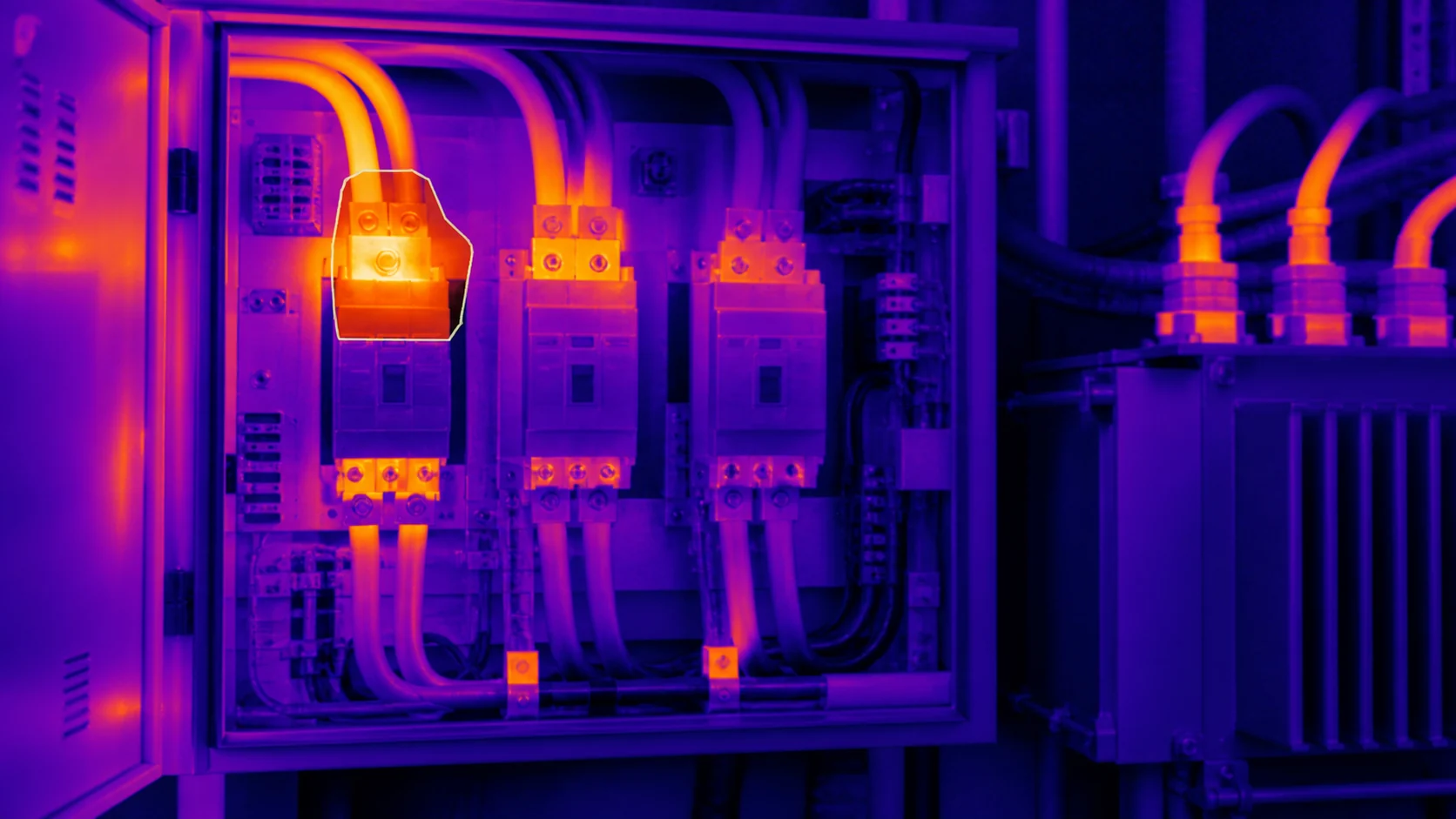 Thermal inspection scene with a segmented heat anomaly