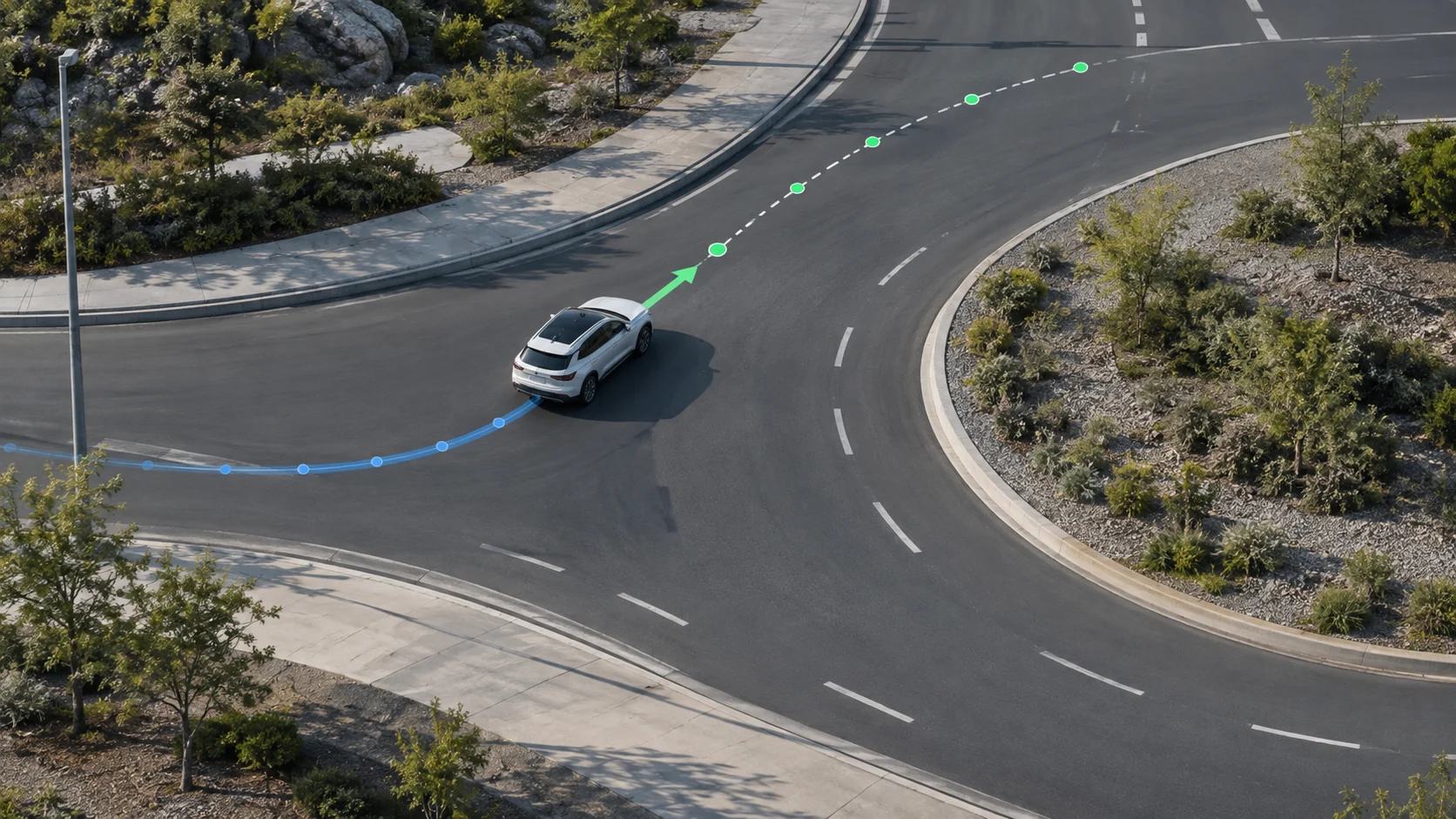 Vehicle motion model showing historical trajectory, heading, and future waypoints